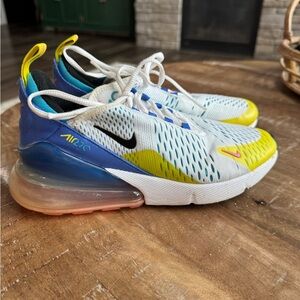 Nike Kids Air Max 270 Yellow and Blue Sneakers, youth size 5.5